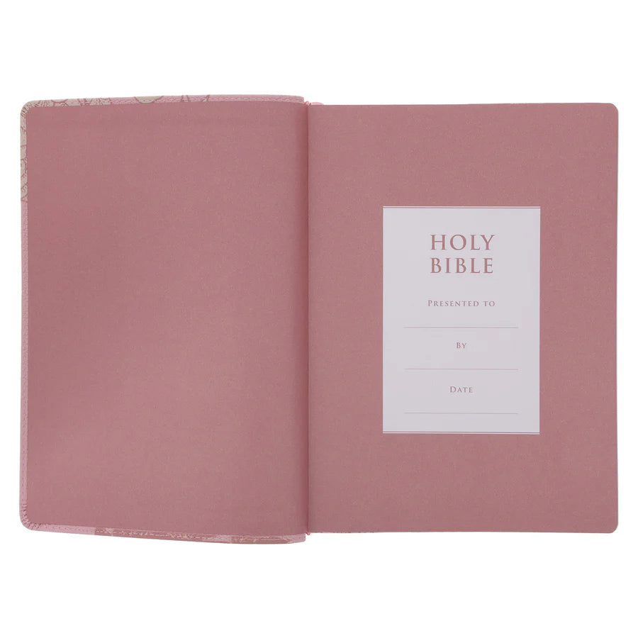 NLT Pink Peonies Genuine Leather Bible Large Print
