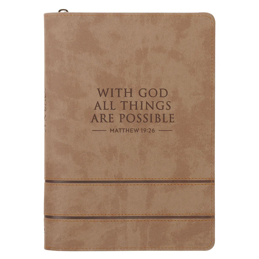 With God All Things Are Possible Faux Leather Journal with Zipped Closure