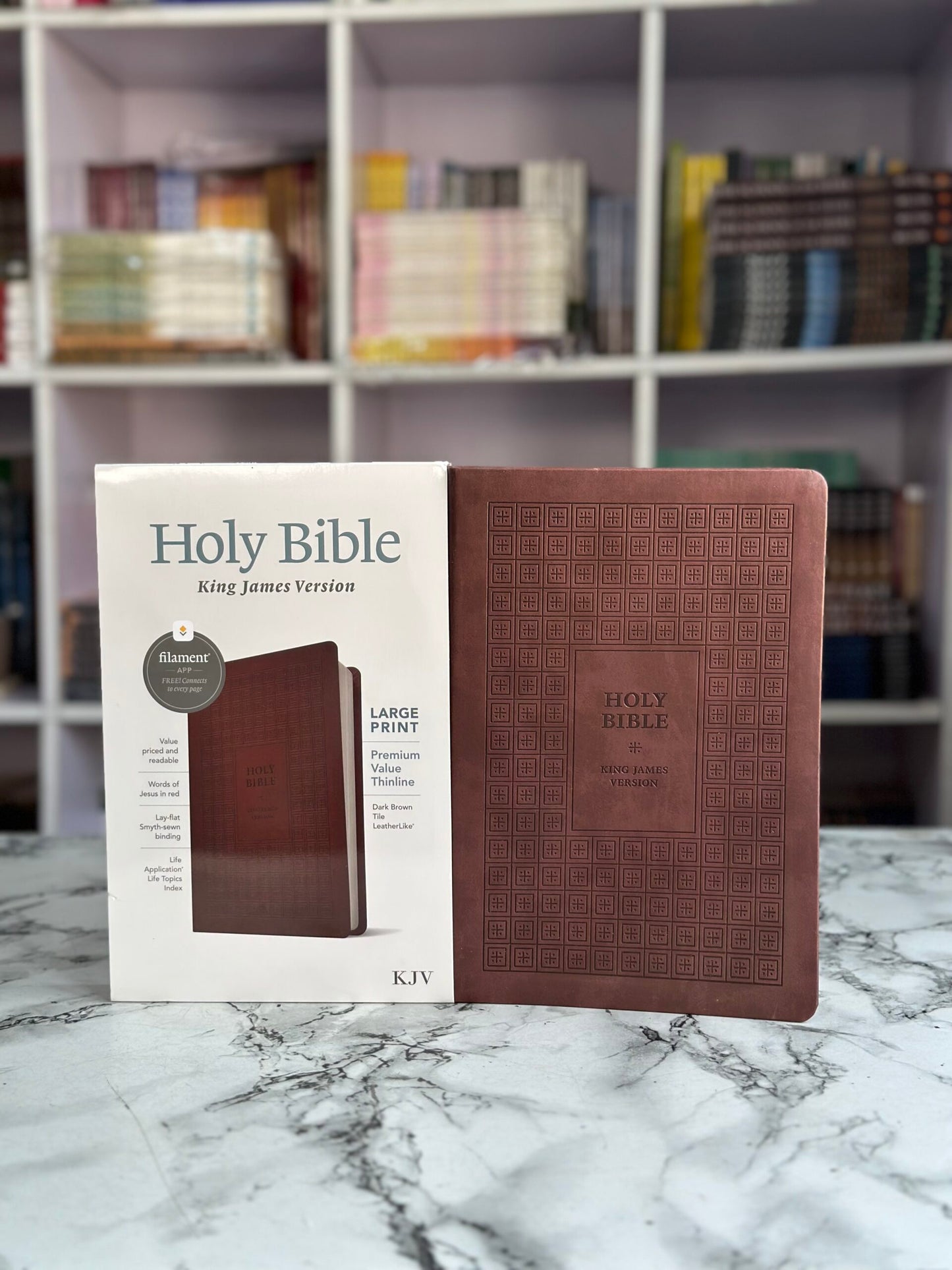 KJV Large Print Premium Value Thinline Bible, Filament Enabled: King James Version, Dark Brown Tile, Leatherlike, Thinline Reference, Filament Enabled