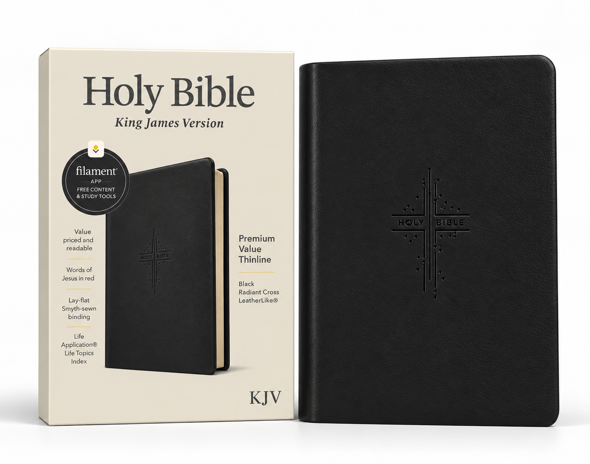KJV Premium Value Thinline Bible, Filament Enabled LeatherLike, Black Radiant Cross, Red Letter