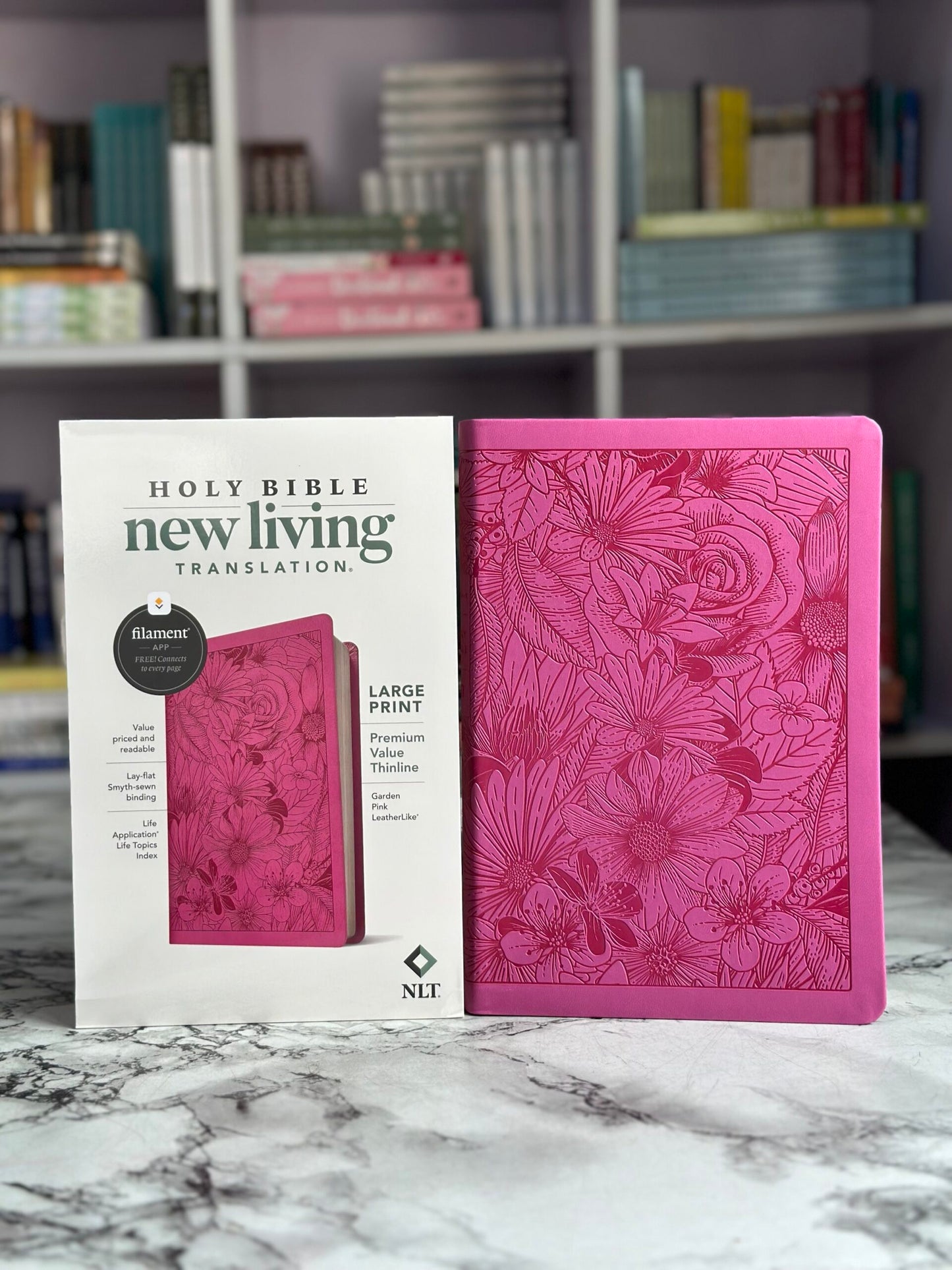 NLT Large Print Premium Value Thinline Bible, Filament-Enabled Edition (LeatherLike, Garden Pink)