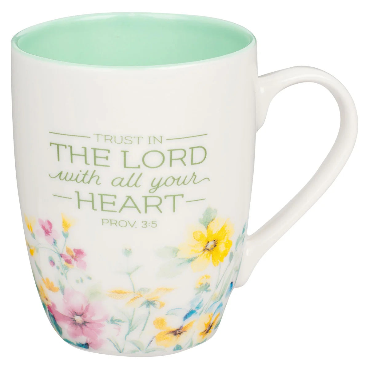 Trust In The Lord With All Your Heart Floral Ceramic Mug With Green Interior - Prov 3:5-6