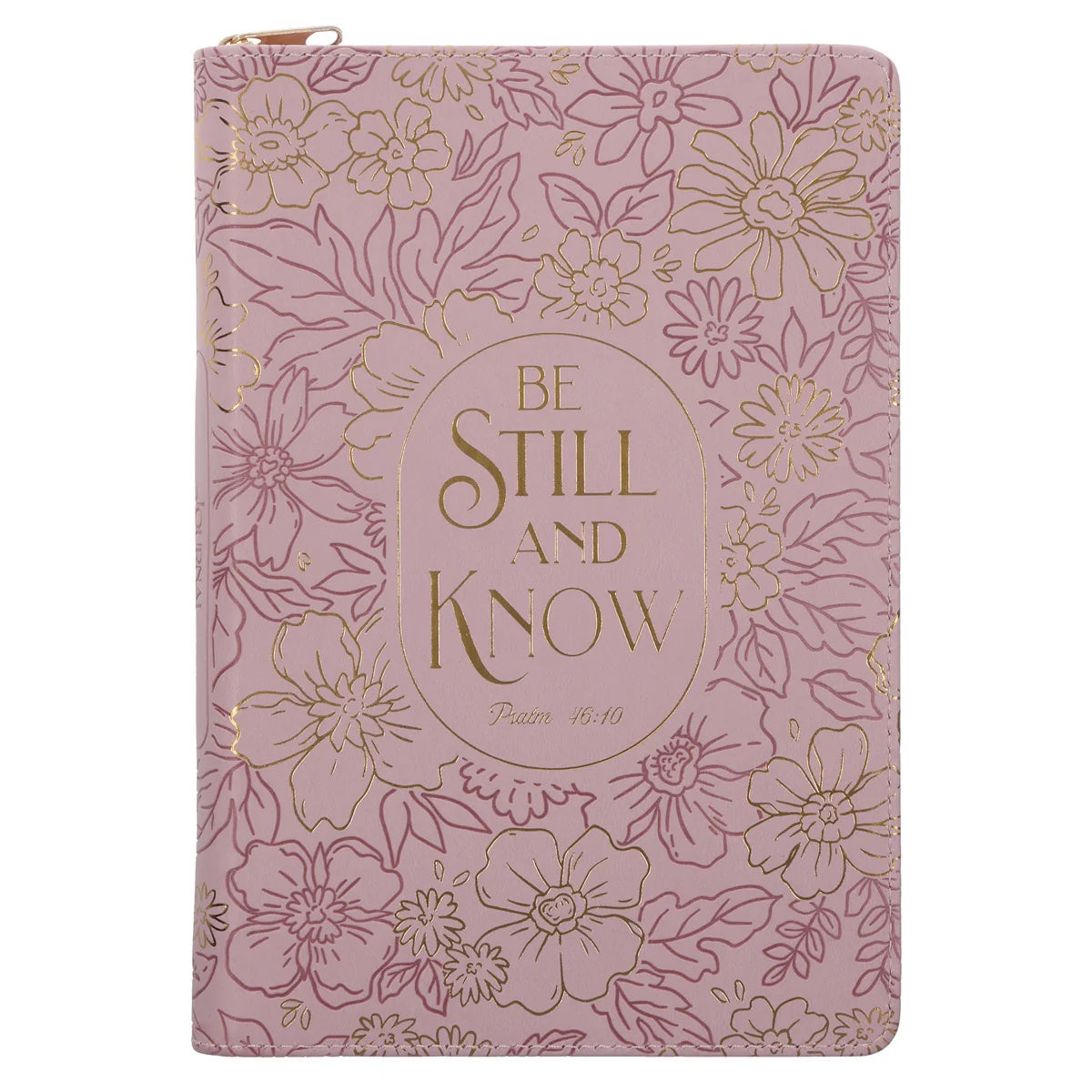 Be Still and Know Floral Pink Faux Leather Journal with Zipped Closure