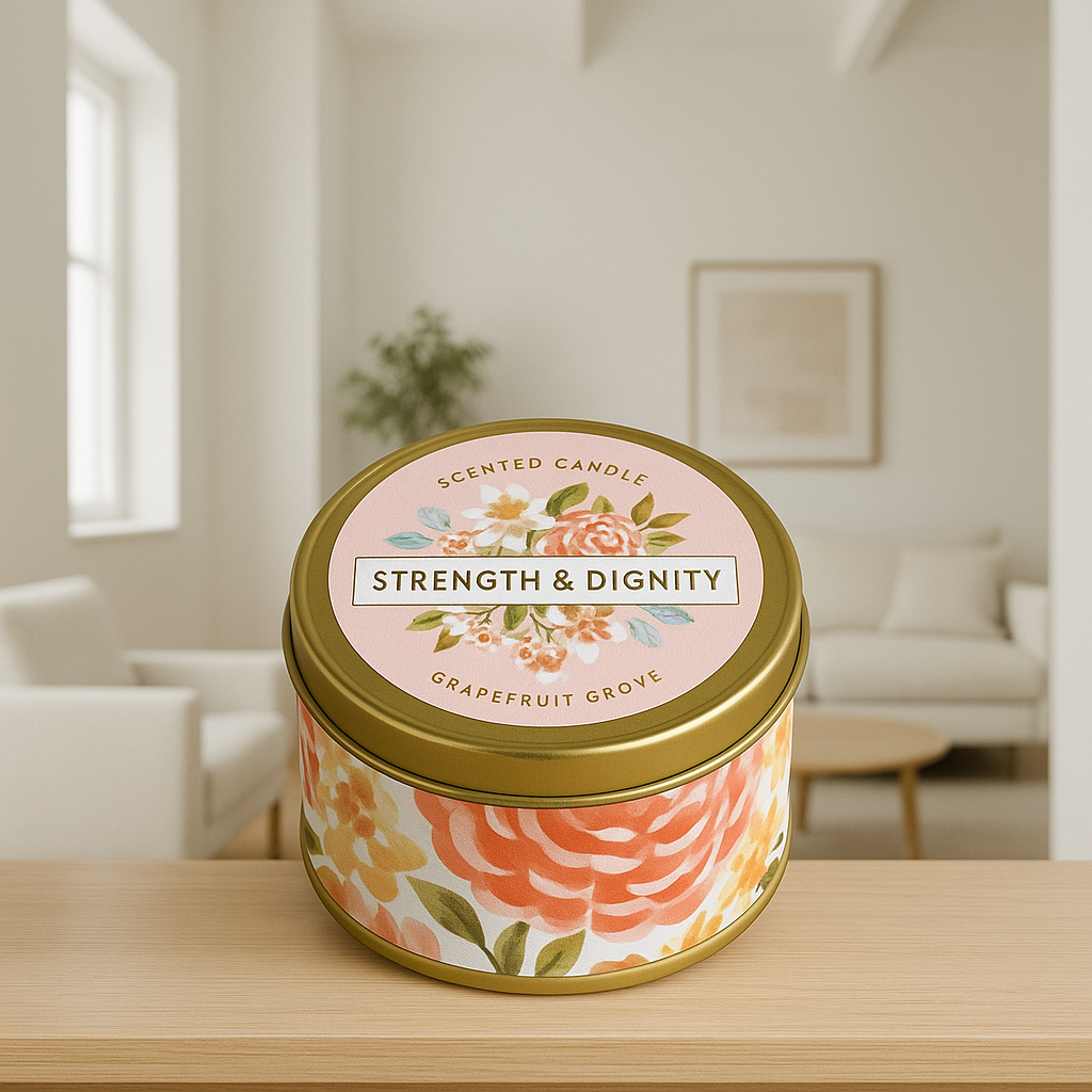 Strength and Dignity Grapefruit Grove Candle in a Tin - Proverbs 31:25