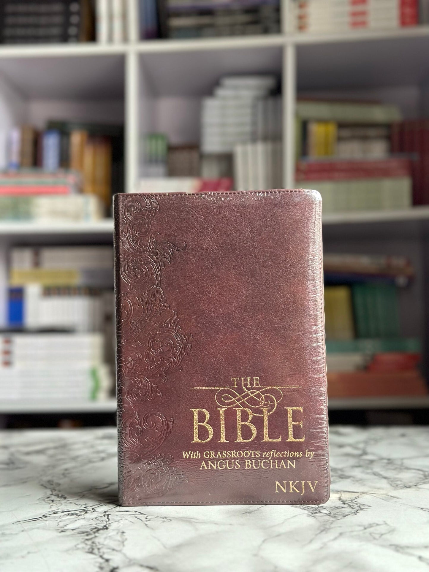 NKJV Brown Faux Leather Flexcover Bible With Grassroots Reflections Thumb-Indexed