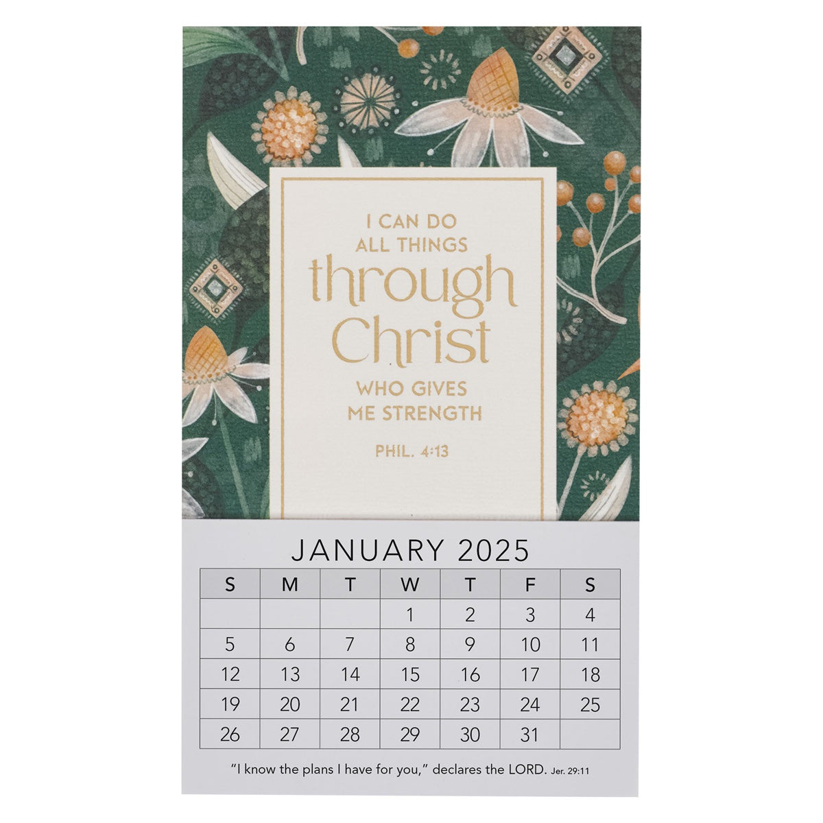 2025 Mini Magnetic Calendar - I Can Do All Things Through Christ Who Gives Me Strength - Floral