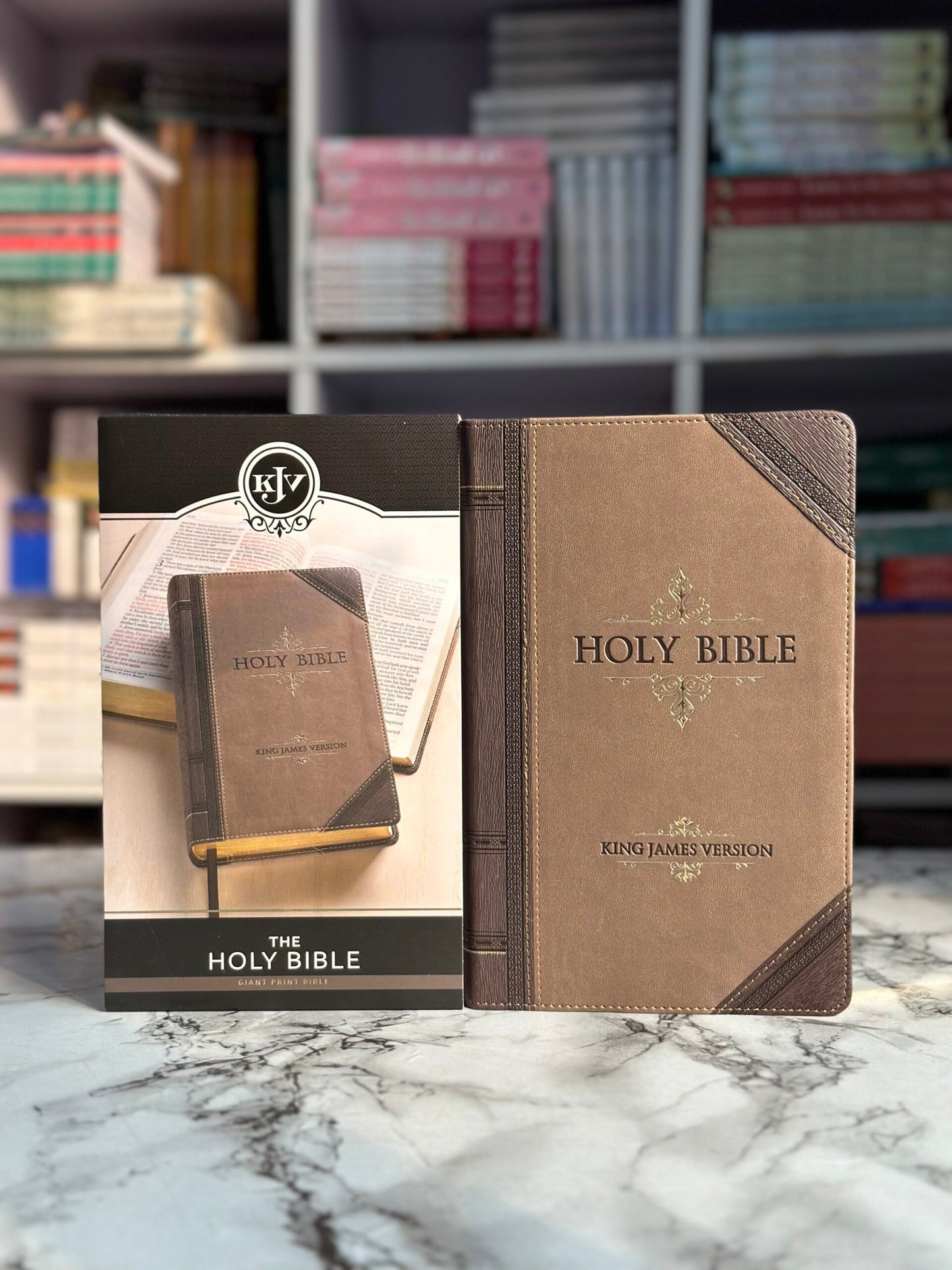 KJV Tan & Brown Faux Leather Standard Bible Giant Print Red Letter