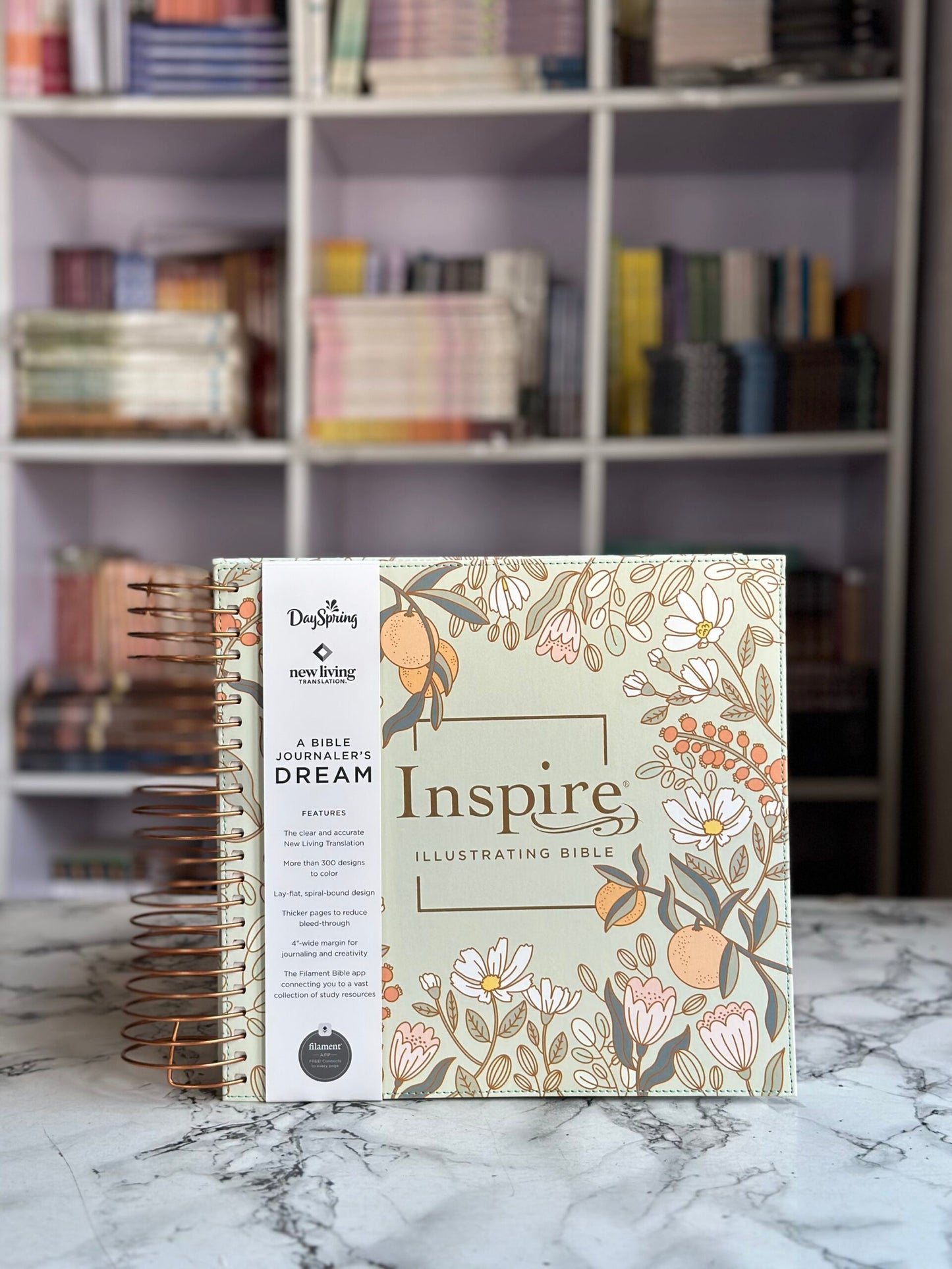 NLT DaySpring Inspire Illustrating Bible, Filament Enabled (Spiral Bound, Mint Floral Garden)