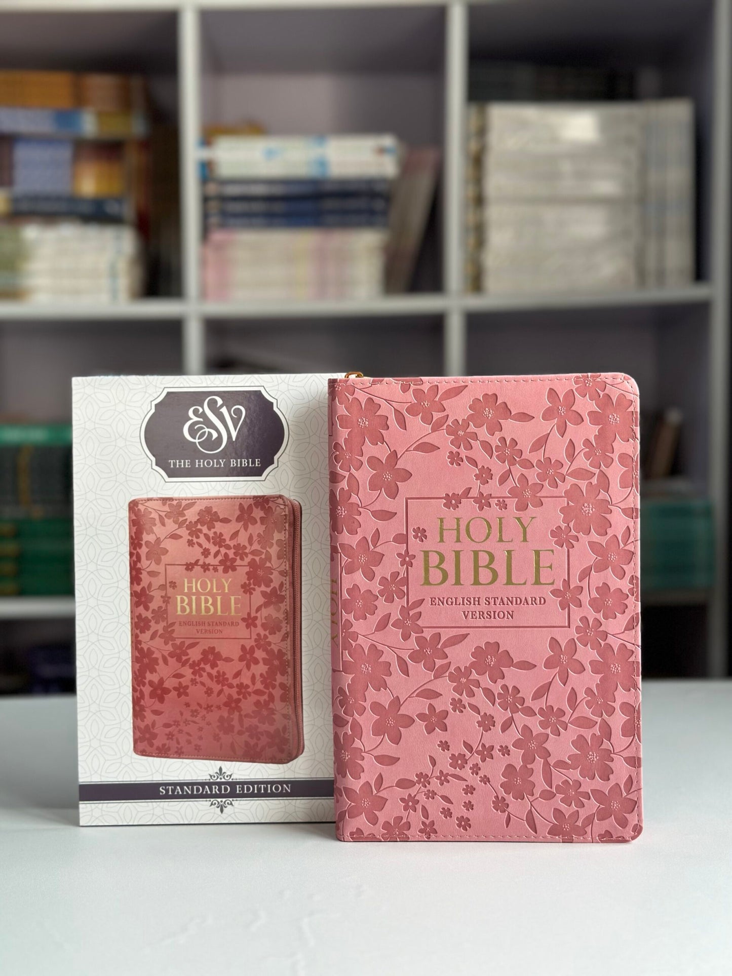 ESV Pink Floral Faux Leather Standard Bible with Zip