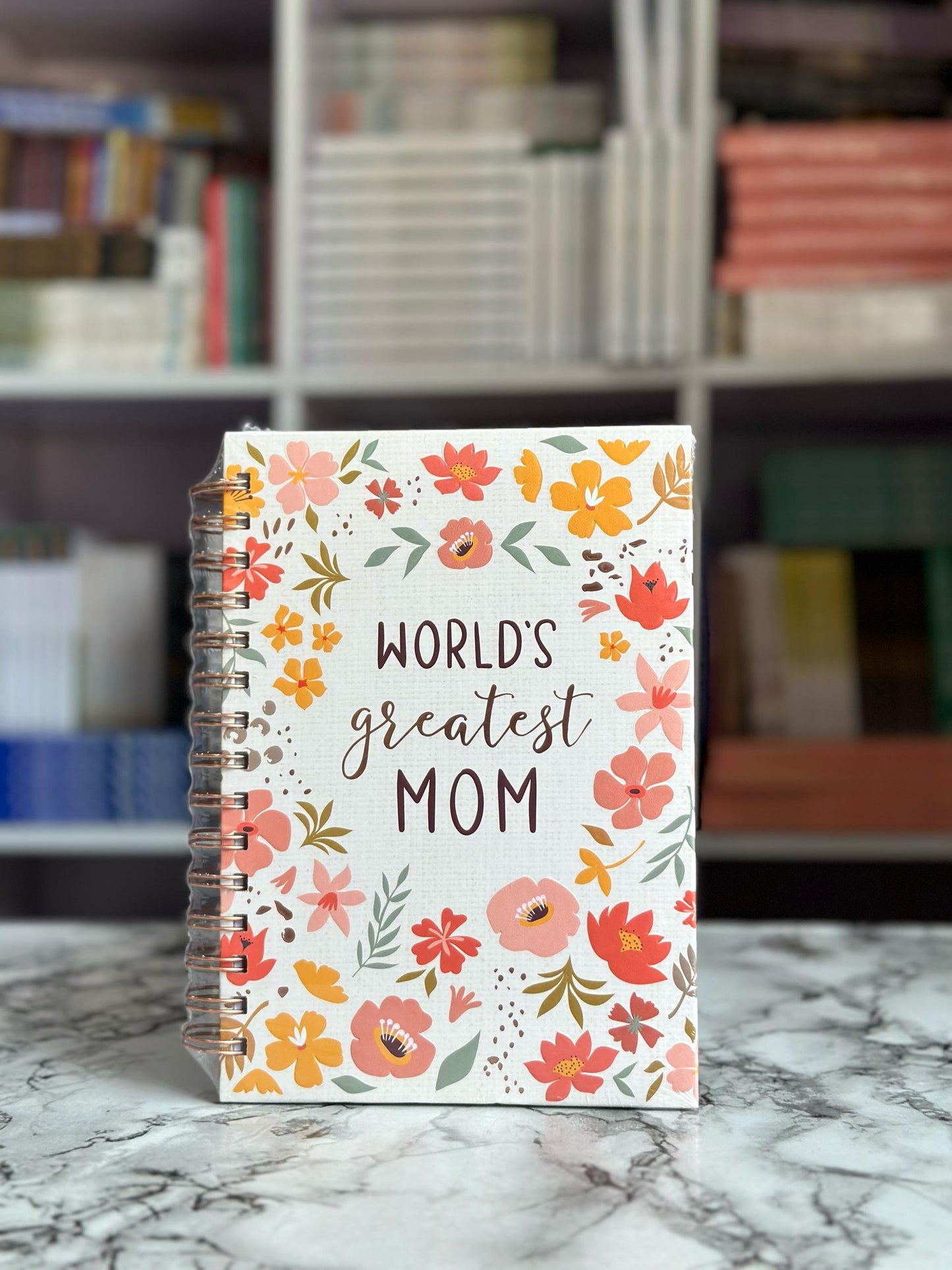 World's Greatest Mom, Journal Wirebound Peach Floral.