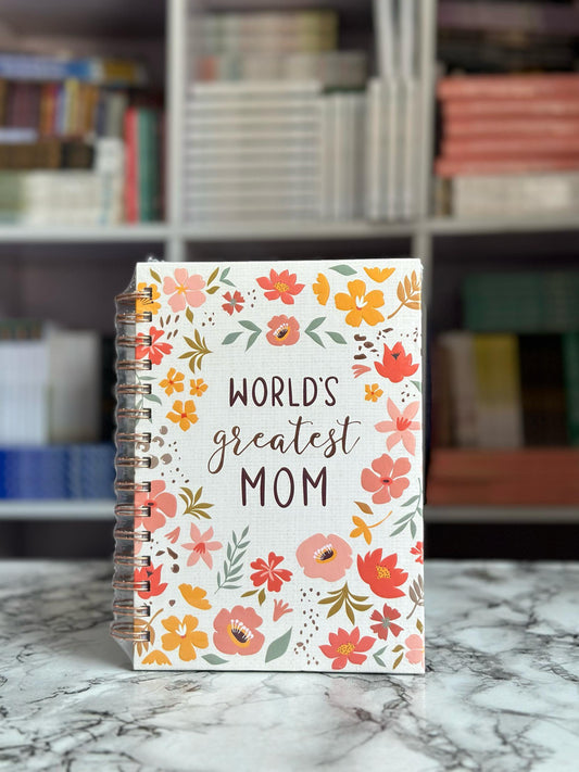 World's Greatest Mom, Journal Wirebound Peach Floral.