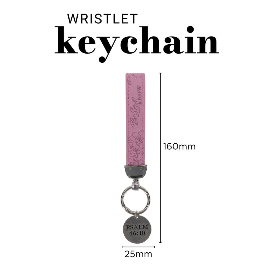 Be Still and Know Faux Leather Wristlet Keychain with Charm