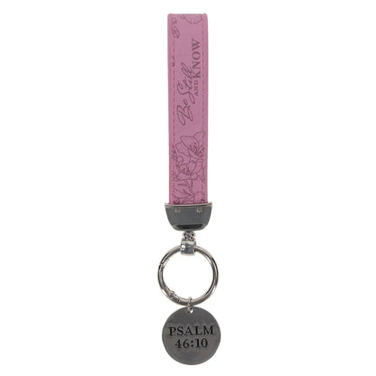 Be Still and Know Faux Leather Wristlet Keychain with Charm