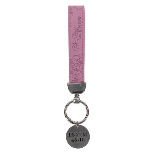 Be Still and Know Faux Leather Wristlet Keychain with Charm