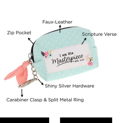 I Am His Masterpiece Faux Leather Pouch Keychain