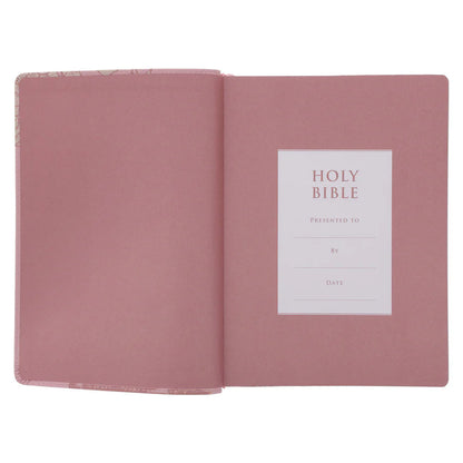 NLT Pink Peonies Genuine Leather Bible Large Print