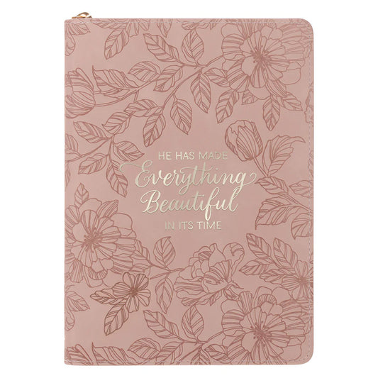 He Has Made Everything Beautiful in Its Time Pink Faux Leather Journal with Zipped Closure
