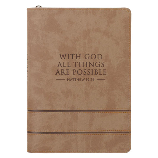 With God All Things Are Possible Faux Leather Journal with Zipped Closure