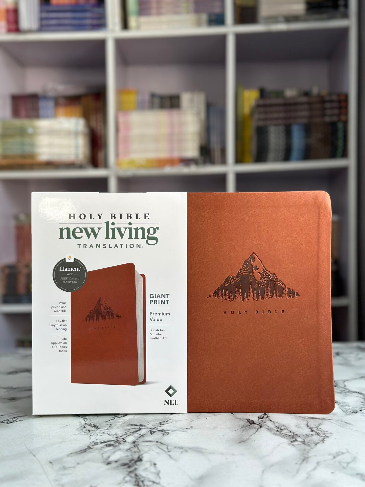 NLT Giant Print Premium Value Bible, Filament Enabled (LeatherLike, British Tan Mountain)