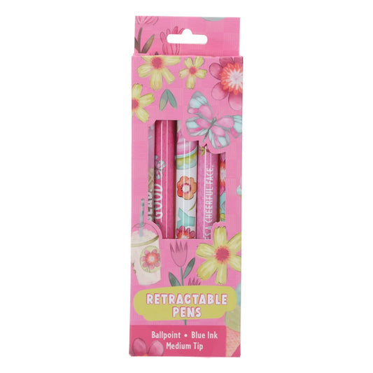 Joyful Girl Five-Piece Retractable Ballpoint Pen Set with Blue Ink