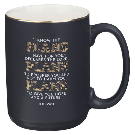 The Plans Modern Blue Grid Ceramic Coffee Mug - Jeremiah 29:11