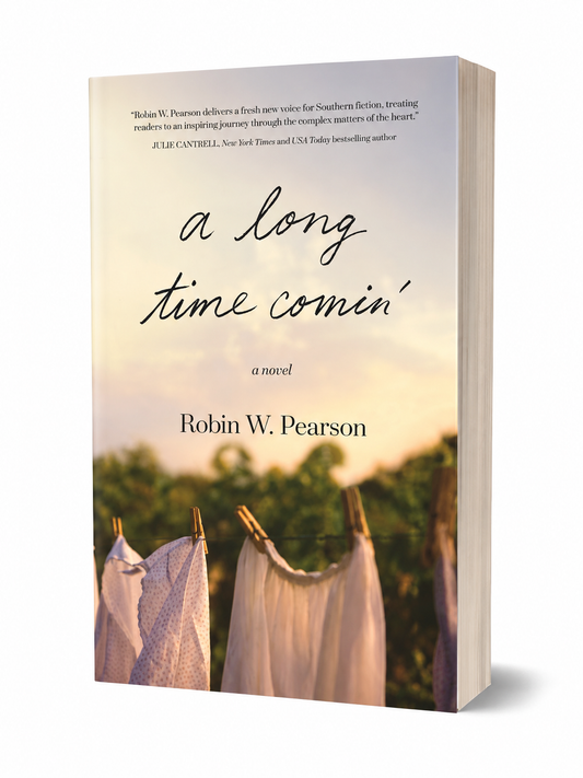 Book titled 'a long time comin'' by Robin W. Pearson with a scenic cover