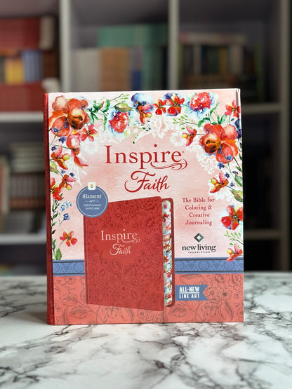 Inspire FAITH Bible NLT (Hardcover LeatherLike, Coral Blooms, Filament Enabled): The Bible for Coloring & Creative Journaling