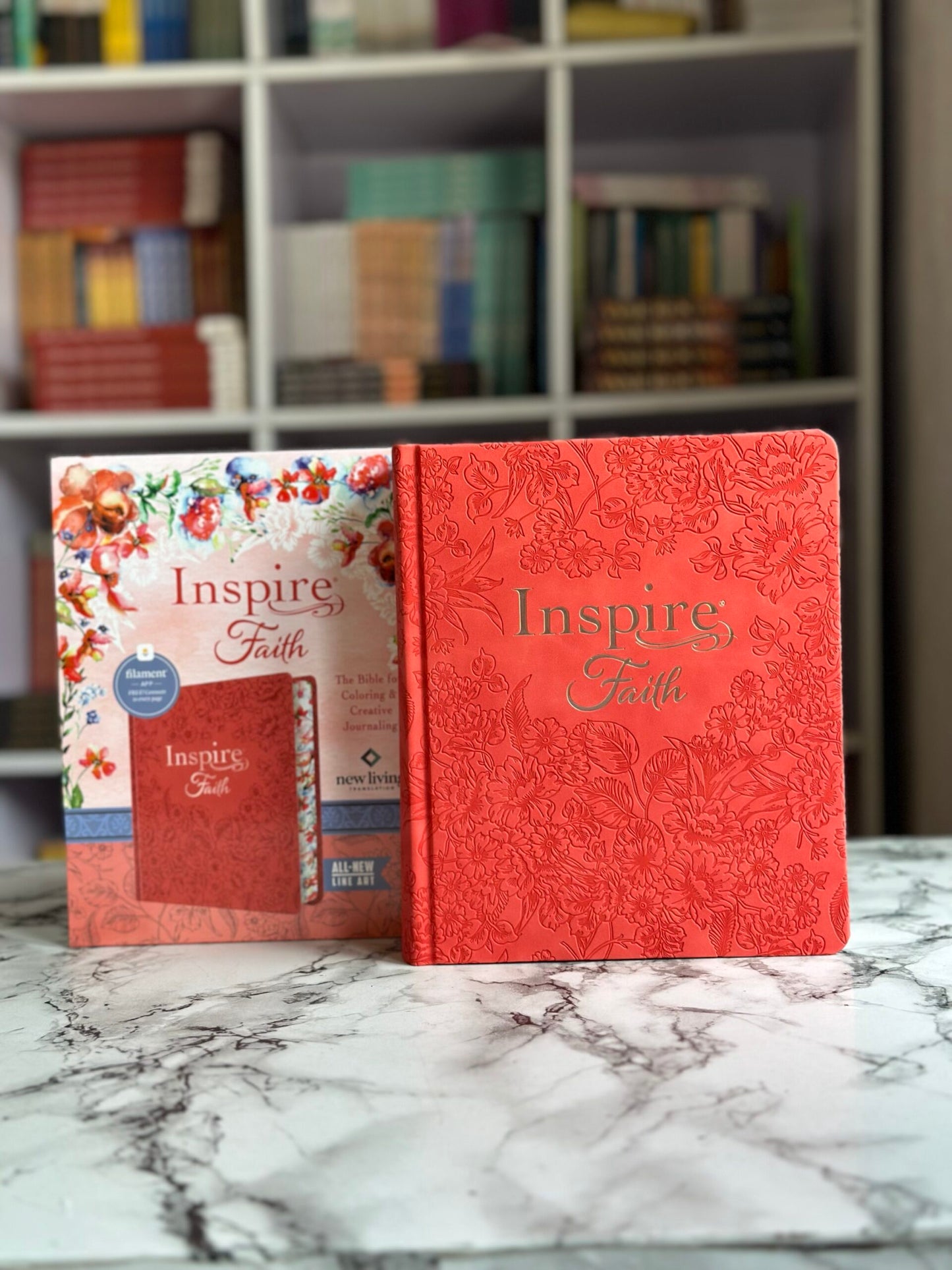 Inspire FAITH Bible NLT (Hardcover LeatherLike, Coral Blooms, Filament Enabled): The Bible for Coloring & Creative Journaling