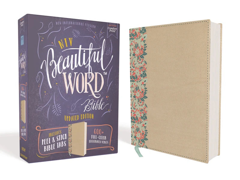 NIV, Beautiful Word Bible, Updated Edition, Peel/Stick Bible Tabs, Red Letter, Comfort Print: 600+ Full-Color Illustrated Verses