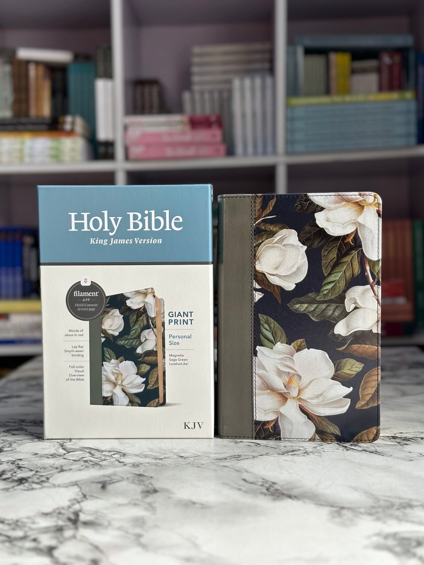 KJV Personal Size Giant Print Bible, Filament Enabled (LeatherLike, Magnolia Sage Green