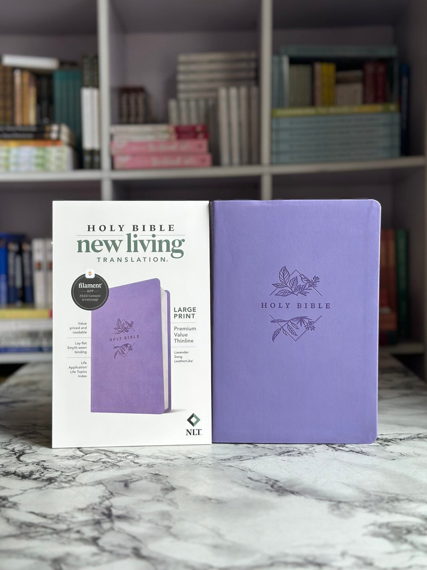 NLT Large Print Premium Value Thinline Bible, Filament Enabled (LeatherLike, Lavender Song)