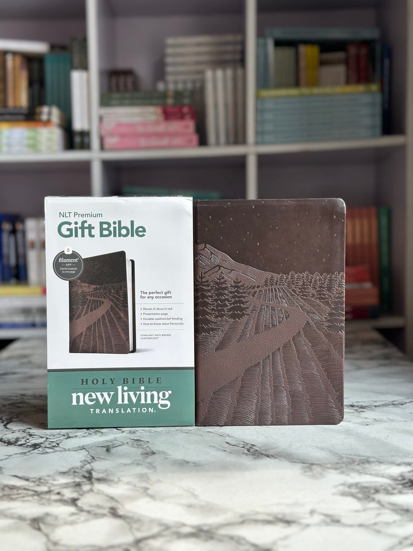 Premium Gift Bible NLT, Filament Enabled LeatherLike, Starlight Path Brown, Red Letter