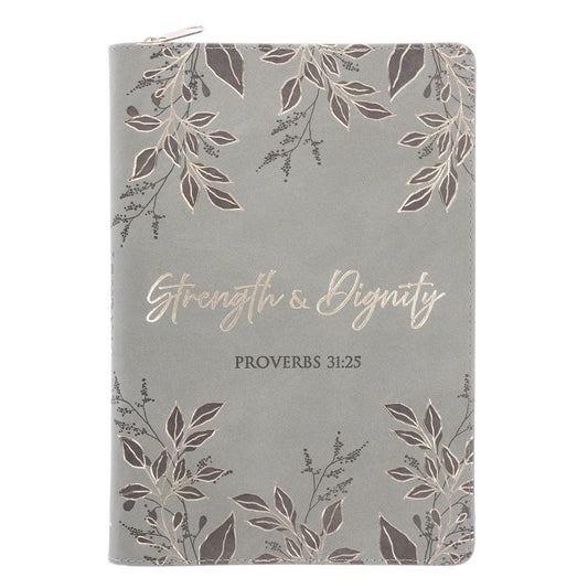 Strength and Dignity Sage Faux Leather Journal with Zipped Closure