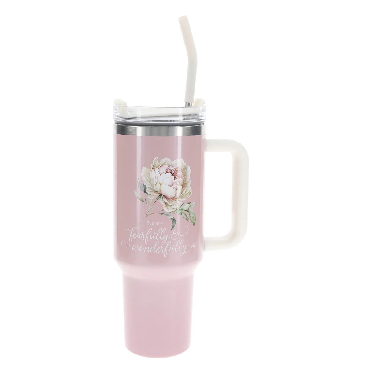 You Are Fearfully and Wonderfully Made Large Stainless Steel Mug with Handle and Straw