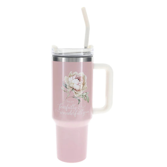 You Are Fearfully and Wonderfully Made Large Stainless Steel Mug with Handle and Straw