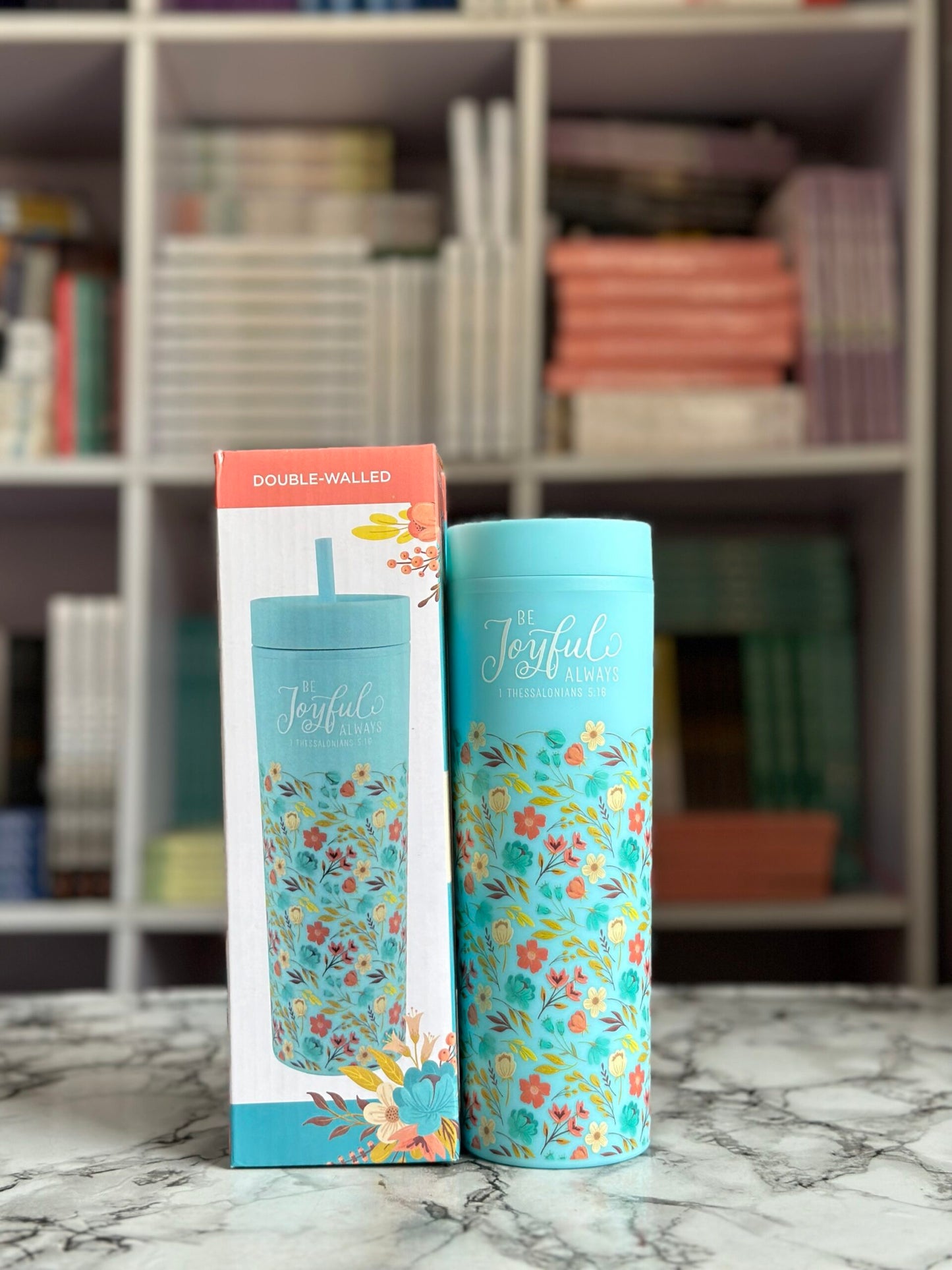 Be Joyful Always Turquoise Tumbler With Straw