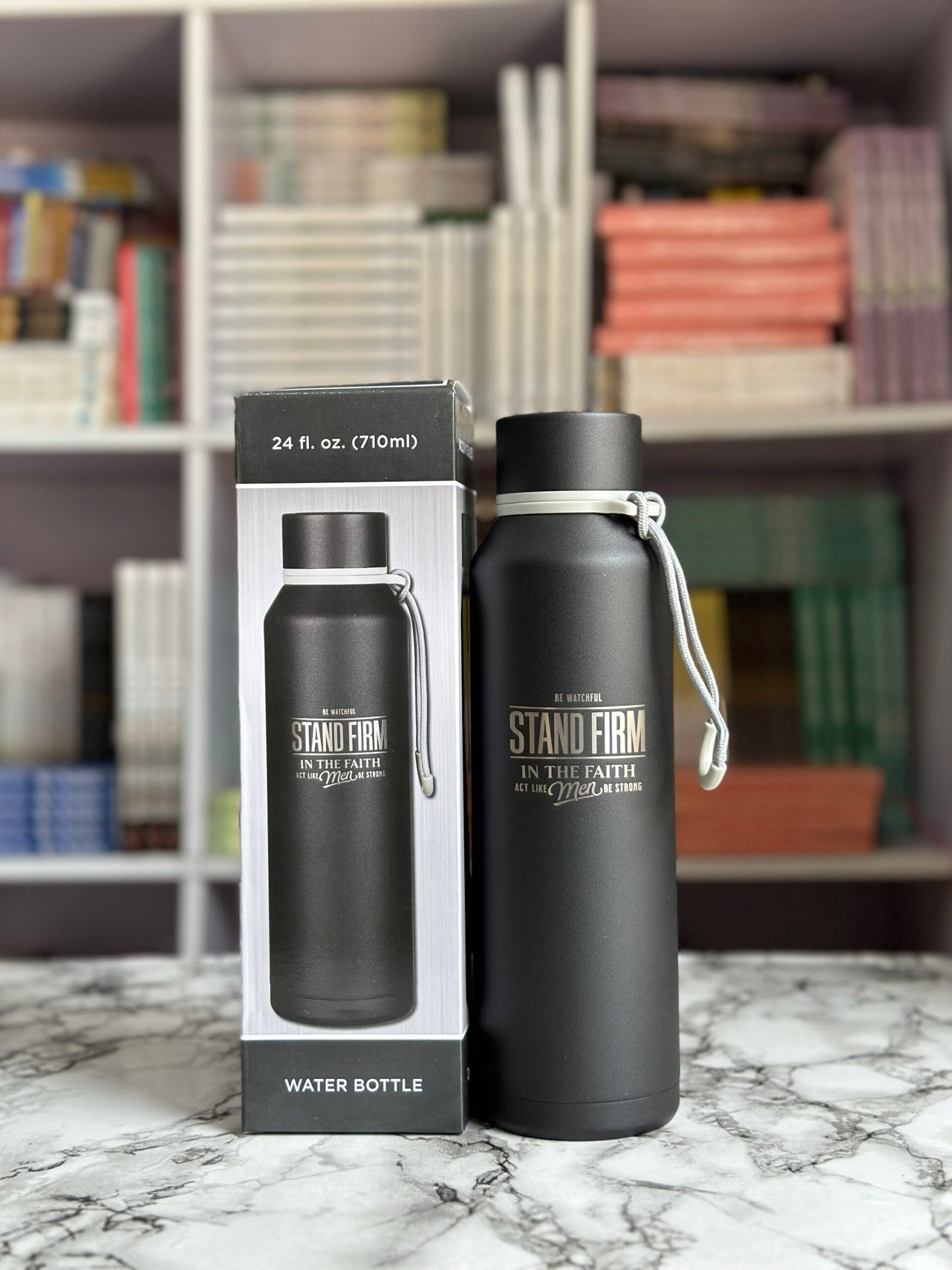 Stand Firm Black Stainless Steel Water Bottle