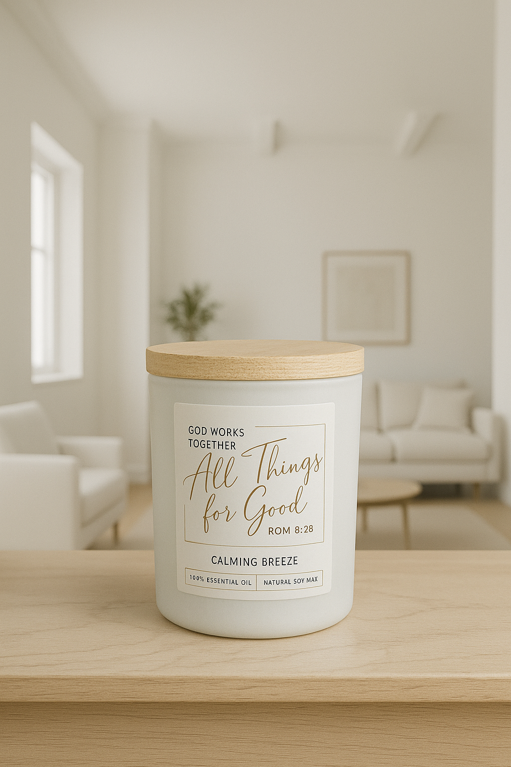 All Things For Good Calming Breeze Candle in a Glass Jar - Romans 8:28
