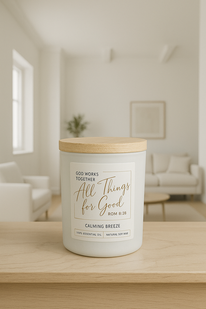 All Things For Good Calming Breeze Candle in a Glass Jar - Romans 8:28