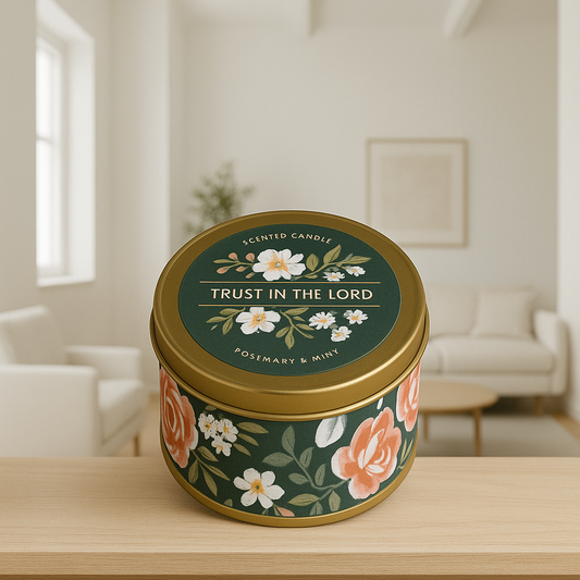 Trust in the Lord Rosemary and Mint Candle in a Tin - Proverbs 3:5