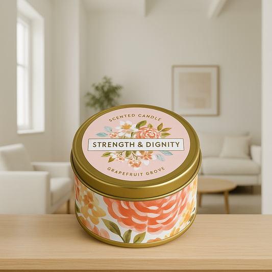 Strength and Dignity Grapefruit Grove Candle in a Tin - Proverbs 31:25