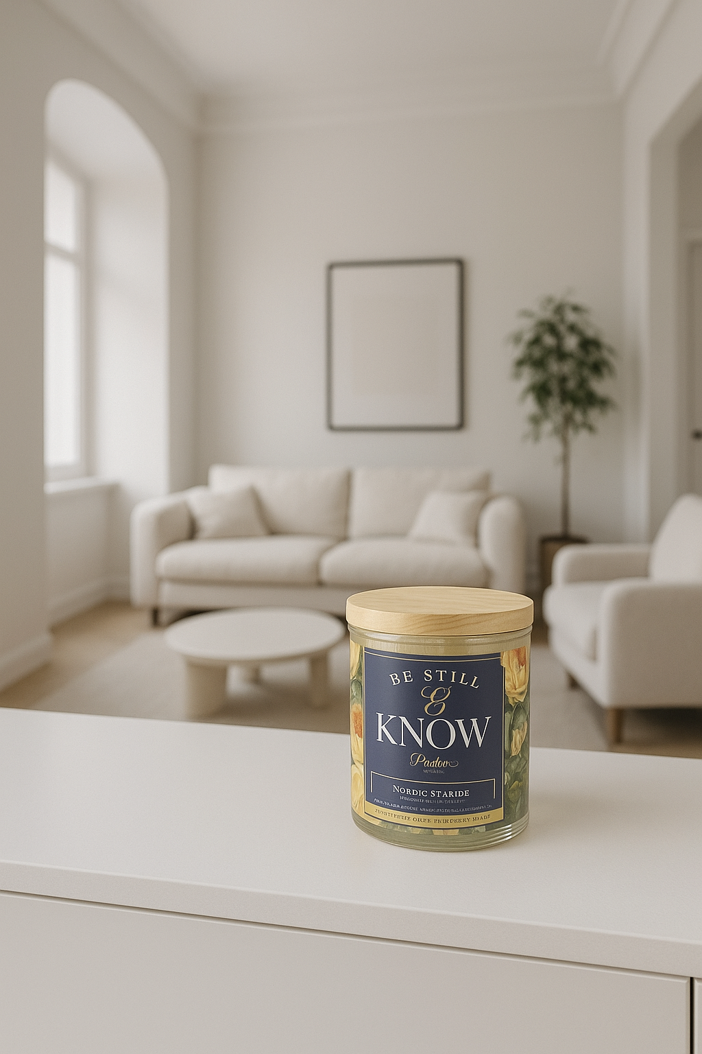 Be Still and Know Yellow Rose Nordic Seaside Scented Candle in a Glass Jar - Psalm 46:10