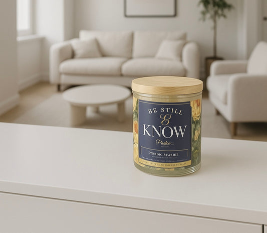 Be Still and Know Yellow Rose Nordic Seaside Scented Candle in a Glass Jar - Psalm 46:10