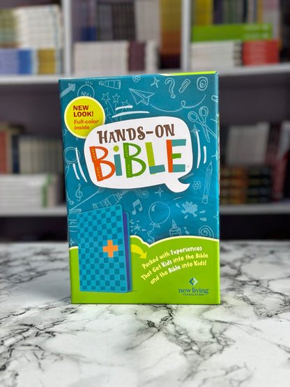 NLT Hands-On Bible for Kids, 3rd Edition (Blue Check Cross Leather)