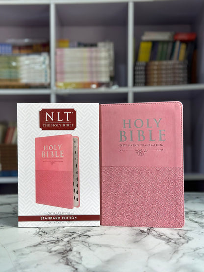 NLT Pink Pattern Faux Leather Standard Bible Thumb Indexed
