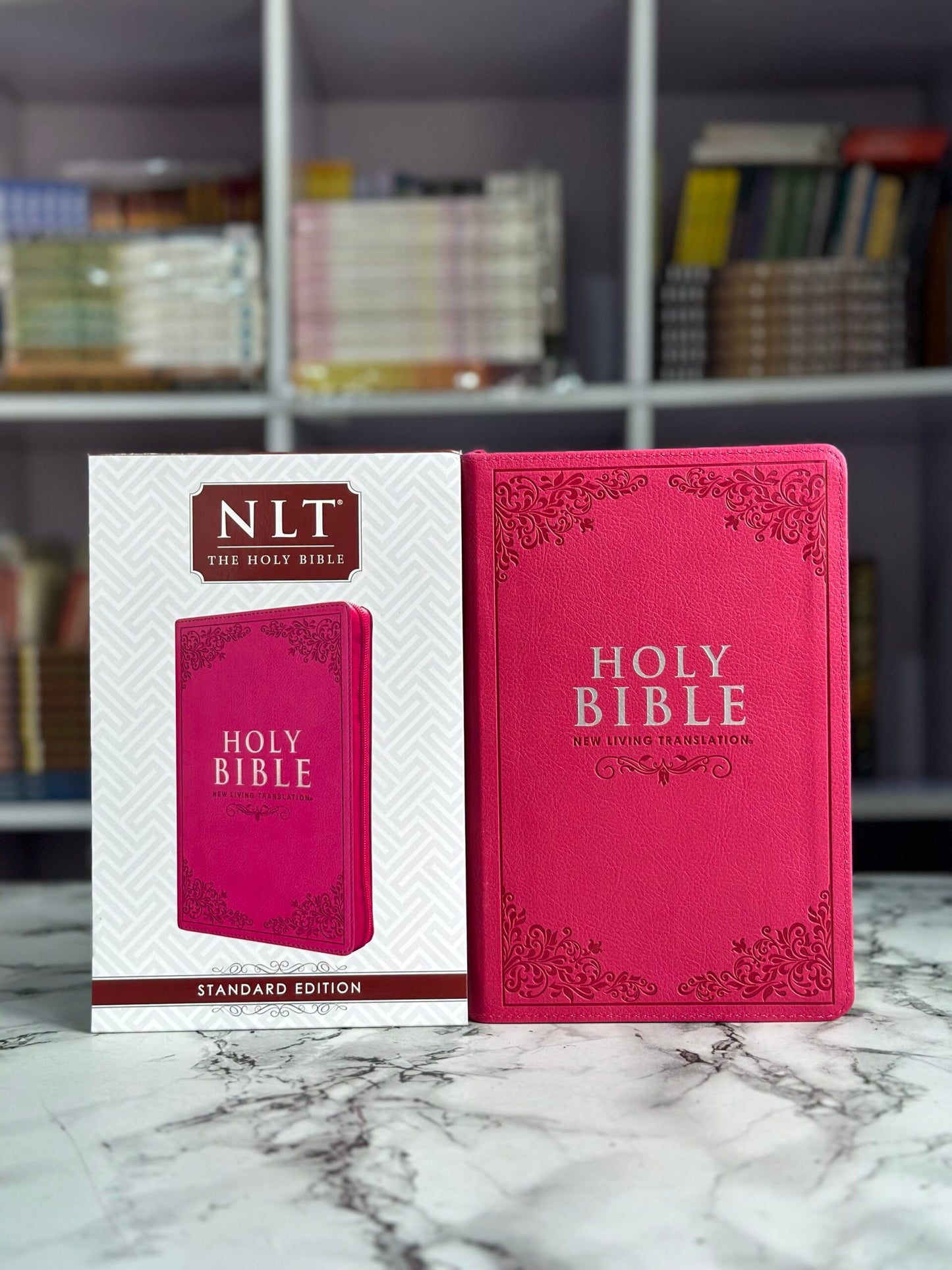 NLT Pink Faux Leather Standard Bible Thumb Indexed With Zip