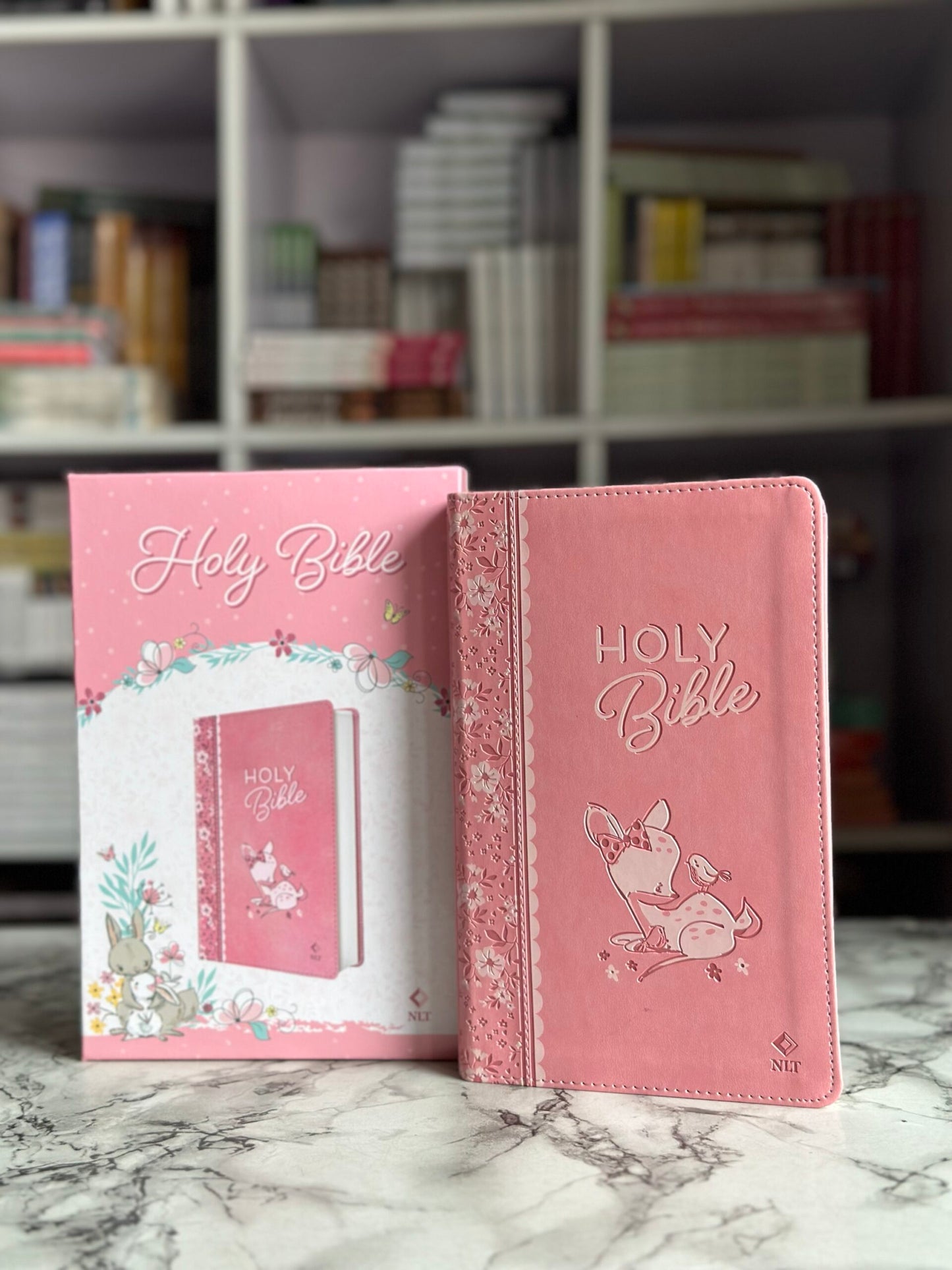 NLT Pink Deer Flexcover Faux Leather Baby Bible for Girls