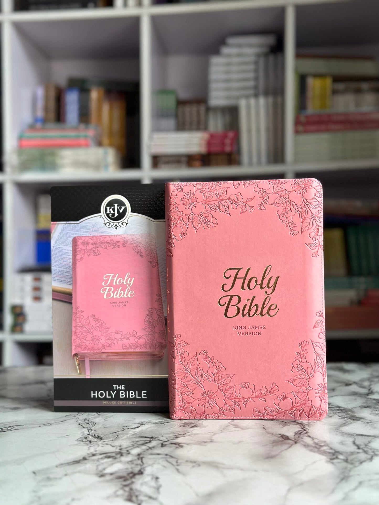 KJV Pink Floral Faux Leather Flexcover Deluxe Gift Bible With Zip