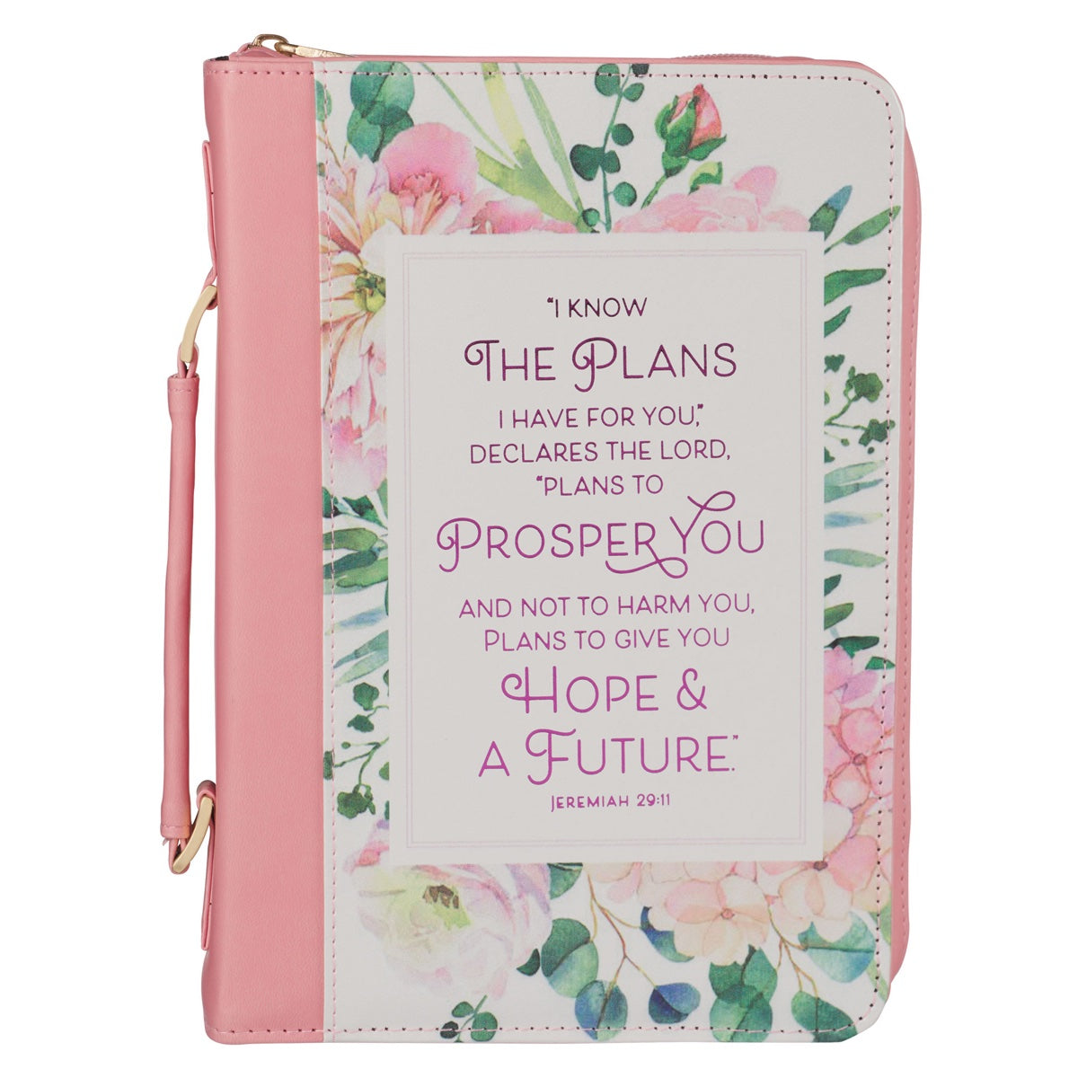 I Know the Plans Pink Floral Faux Leather Bible Cover Jer. 29:11
