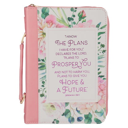 I Know the Plans Pink Floral Faux Leather Bible Cover Jer. 29:11